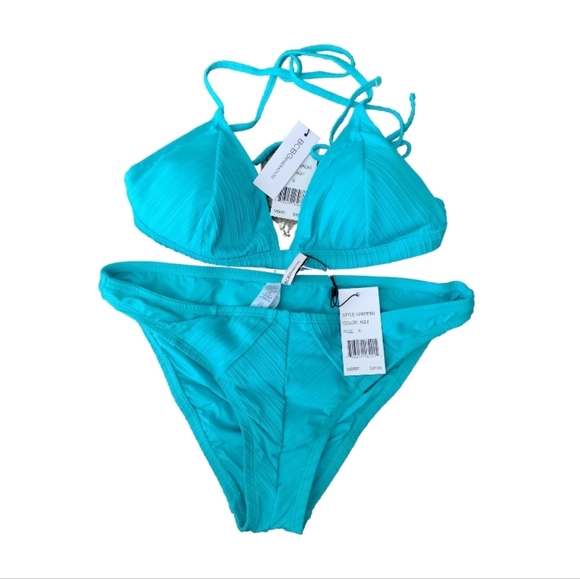 BCBGeneration Banded Tri Top + Hipster Bikini Bottom Set Aqua Small